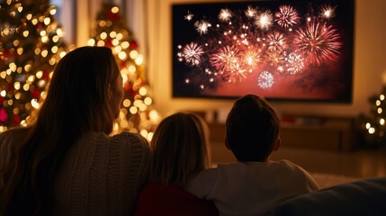 New Year's Eve 2025: Family Gathering Around the TV for Fireworks Show