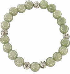 A Lightly Green Jade Bracelet with Silver 925 Beads on a White Background