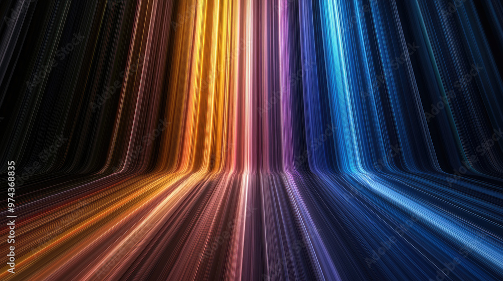 Poster vibrant light streaks create mesmerizing visual effect, showcasing spectrum of colors that blend sea