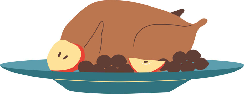roasted turkey with apples on a plate clip art preview