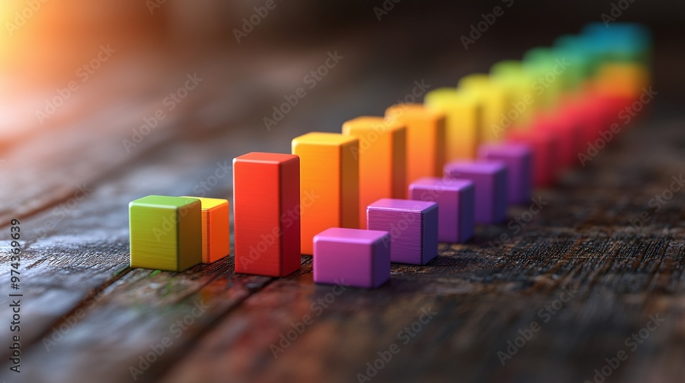 Poster rainbow colored bar chart sitting on a table, offering a vibrant visualization for data analysis and