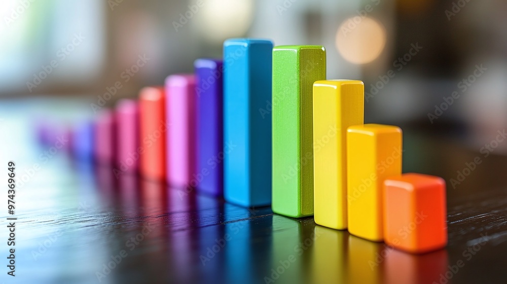 Poster colorful bar chart with rainbow hues on a table, highlighting data analysis and graphical representa