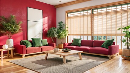Minimalist, japandi interior design of modern living room.
