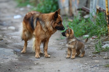 A dog protecting its family from harm, its stance firm and its bark protective