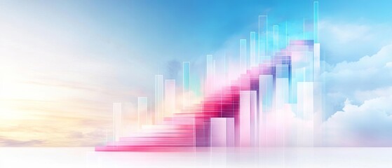 A staircase made of glowing steps labeled with different achievements, illustrating the progressive climb towards ultimate ambitions and objectives