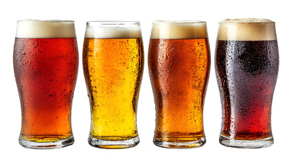 a row of glasses of beer. 