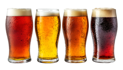 a row of glasses of beer. 