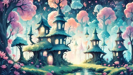Obraz premium Illustration of cartoon season floral background design