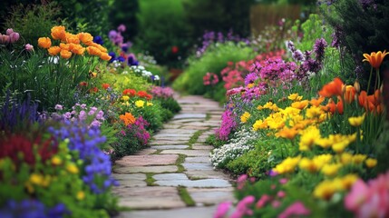 Obraz premium Vibrant Flower Path: A Colorful Garden Paradise