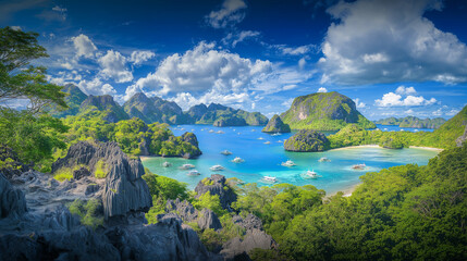 Obraz premium El Nido beach is beautiful, the sky is beautiful, the sea is clear, the clouds are beautiful, the weather is good.