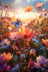 Butterfly in a Field of Flowers