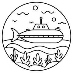 Fototapeta premium undersea submarine outline coloring book page line art drawing