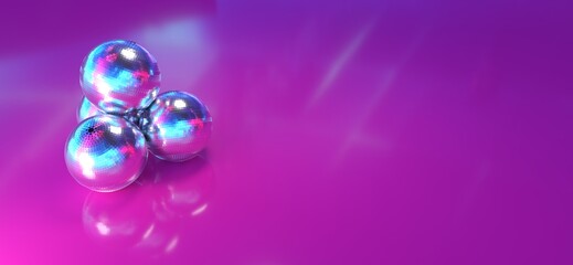 stacked disco balls presented on a shiny pink background	
