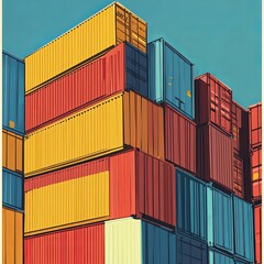Fototapeta premium Illustration of Stacked cargo containers