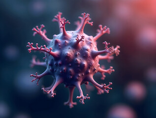 3D Render of a Virus Structure with Spikes in a Dark Abstract Background