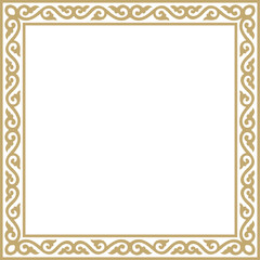 Vector square gold ancient Russian ornament. Slavic rectangle, border, frame. Painting of the royal chambers