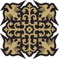 Vector gold with black gothic ornament. Medieval European art. Traditional patterns of Catholic cathedrals