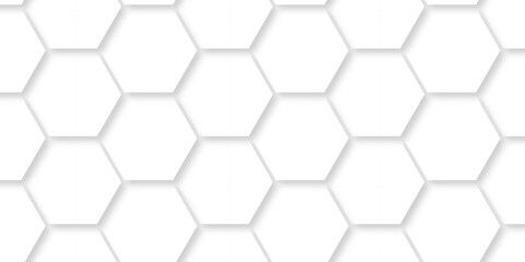 Honeycomb geometric white grid emboss hexagonal background. Vector abstract 3d white hexagon realistic mesh web cell hexagon honeycomb texture. 