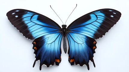Fototapeta premium vibrant blue emperor butterfly, papilio ulysses swallowtail, with its large, colorful wings, showcased in its natural habitat, illustrating the beauty and rarity of this tropical species