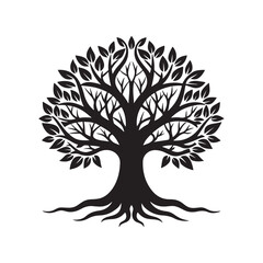 Obraz premium tree silhouette vector, silhouette vector, isolated on white background, black and white silhouette, vector and illustration