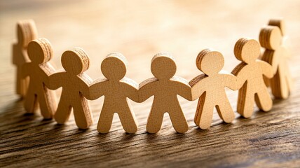 Wooden Figures Holding Hands In Circle