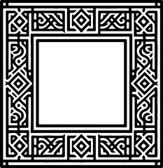 Obraz premium a decorative black Celtic knot border, featuring intricate knotwork designs at each corner. The overall style is minimalist with a focus on the ornate border.