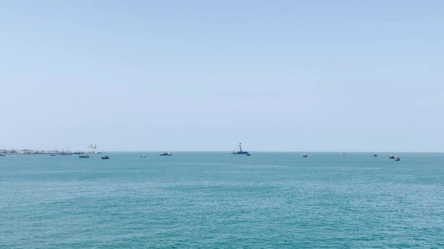 boat on the sea at dwarka, gujarat, india