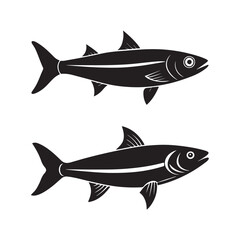 sardine fish, silhouette vector, isolated on white background, black and white silhouette 