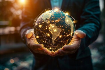 Fototapeta premium Illuminated Global Network in Hands