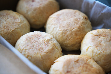 Chinese mooncake with pork filling. Pork mooncake close up