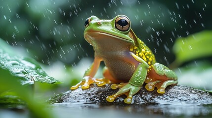 Green Tree Frog in the Rain