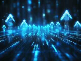 Abstract background with blue glowing arrows pointing upwards
