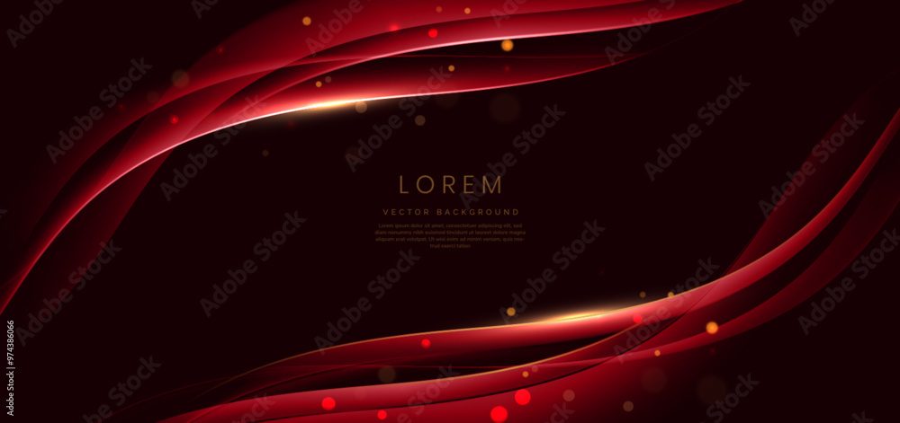 Poster abstract elegant red wave on dark background with lighting effect and sparkle with copy space for te