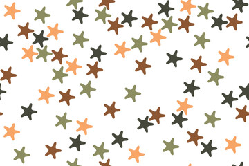 Abstract seamless pattern with round corner star shape in autumn red yellow green on white background. Vector illustration. For masculine shirt lady dress casual textile cloth print wallpaper cover 