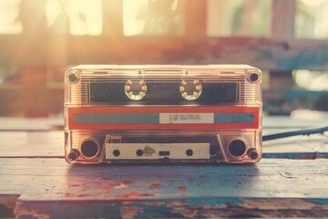 vintage audio cassette tape on a colorful background