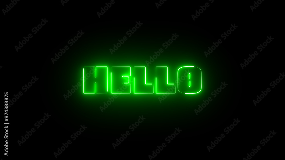 Poster hello text font with neon light. hello text effect neon style. hello typography logo for decoration 