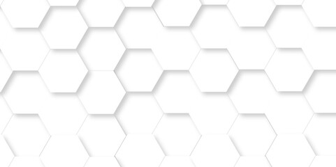 Fototapeta premium Vector abstract 3d white hexagon realistic mesh cell honeycomb texture. geometric white grid emboss hexagonal background. luxury emboss honeycomb white pattern shadow polygonal square web connection.
