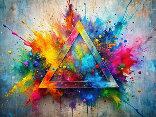 Striking Abstract Image Featuring A Geometric Triangle Composed Of Vibrant Brushstrokes And Paint Splatters Against A Textured Canvas, Evoking Artistry And Creativity.