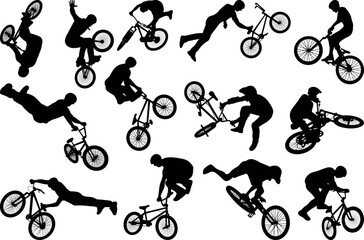 Bmx stunt silhouette vector illustration set