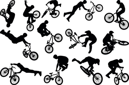 Bmx stunt silhouette vector illustration set