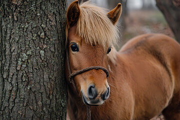 Obraz premium Miniature horse. Young appaloosa stallion on green grass in gard