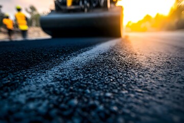 Freshly Paved Asphalt Road Construction Close up