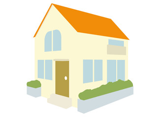 遠近法で書かれたかわいいシンプルな家のイラスト