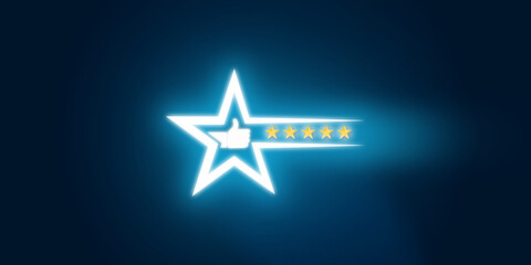 client rating and feedback with neon style stars background
