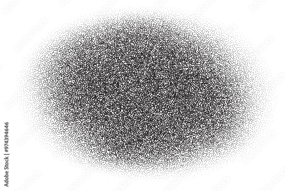 Poster noisy gradient shape. grainy dotted spray paint dust. stipple abstract circle spot. liquid black blo