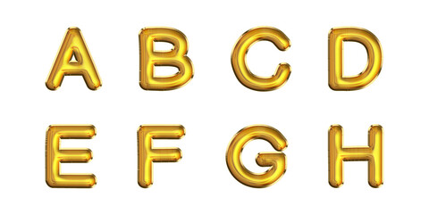 Obraz premium Set of golden A to H alphabet 3d render air balloon text effect. Use in birthday, anniversary, party and many more