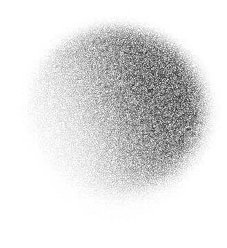 Noisy gradient shape. Grainy dotted spray paint dust. Stipple abstract circle spot. Liquid black blob with sand texture. Shadow gritty irregular form.