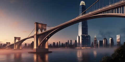 Obraz premium new york drone style picture brooklyn bridge generative ai