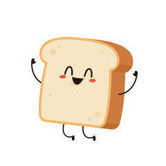 Cute happy toast. Vector cartoon character illustration icon design. Isolated on white background. Bread character design.