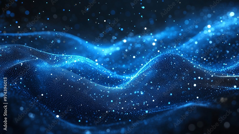 Poster modern vibrant blue abstract background with artistic lines and dots forming an intricate design ful